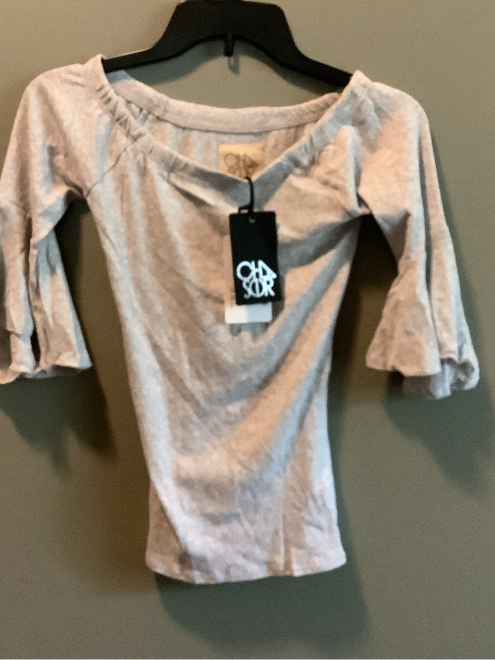 Chaser Light Gray Short Sleeve Tee with Fluted Sleeves